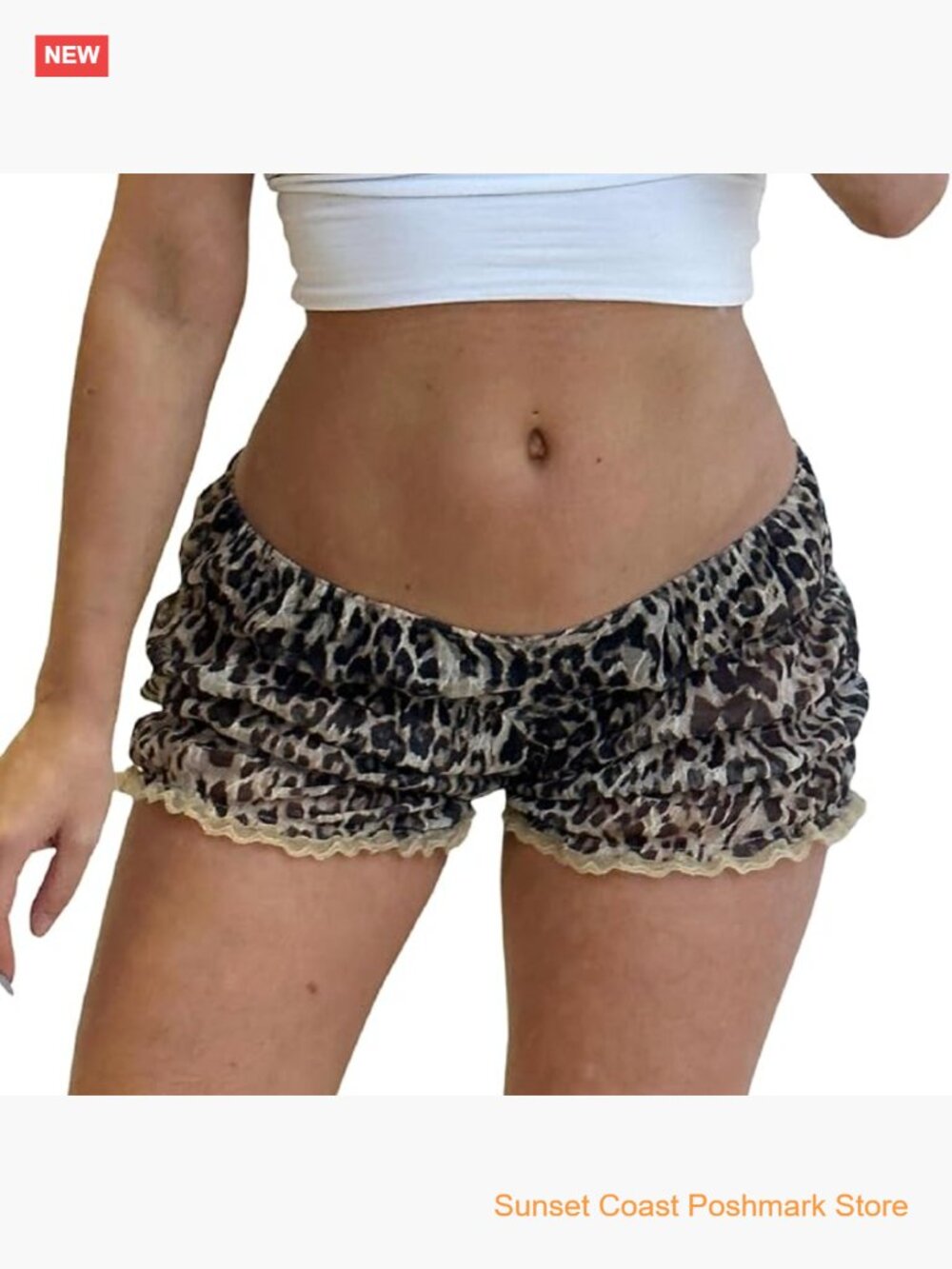 Y2k Leopard Print Low Rise Smocked Mini Shorts Ruffle Frill Boy Shorts Pj Shorts